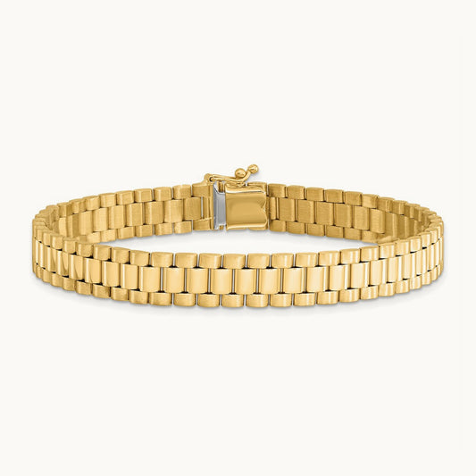 Men's Satin and Polished 8in Link Bracelet, 14K