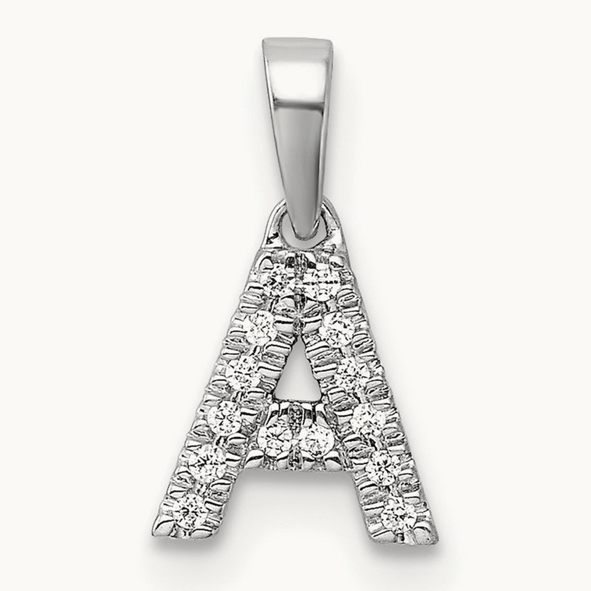 Diamond Initial with Bail Pendant — 14K White Gold, A