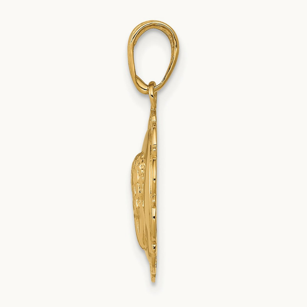 Polished Angel On Round Scallop Frame Pendant — 14K Yellow Gold
