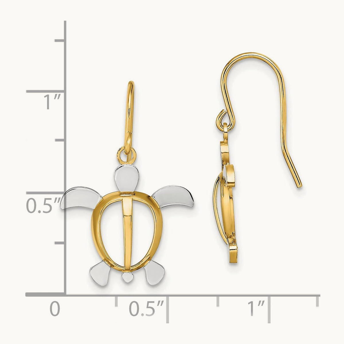 Sea Turtle Dangle Earrings with rhodium — 25.8mm
