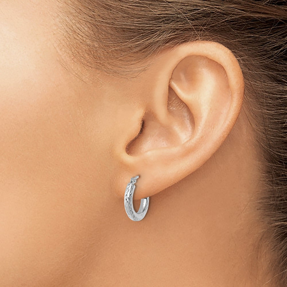 Diamond-cut Round Hoop Earrings — 10K White Gold