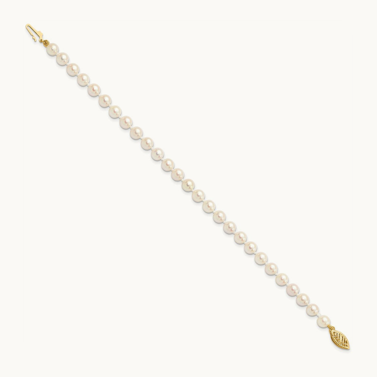 5- Round White Saltwater Akoya Cultured Pearl Bracelet, 6mm, 14K