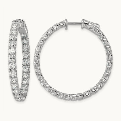 Diamond Round Hoop w/Safety Clasp Earrings, 14K White Gold