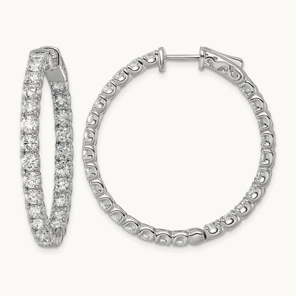 Diamond Round Hoop w/Safety Clasp Earrings, 14K White Gold
