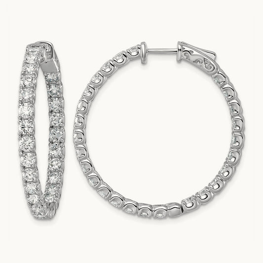 Diamond Round Hoop w/Safety Clasp Earrings, 14K White Gold
