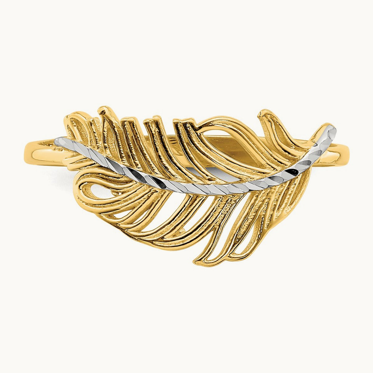 Feather Ring, 14K with White Rhodium