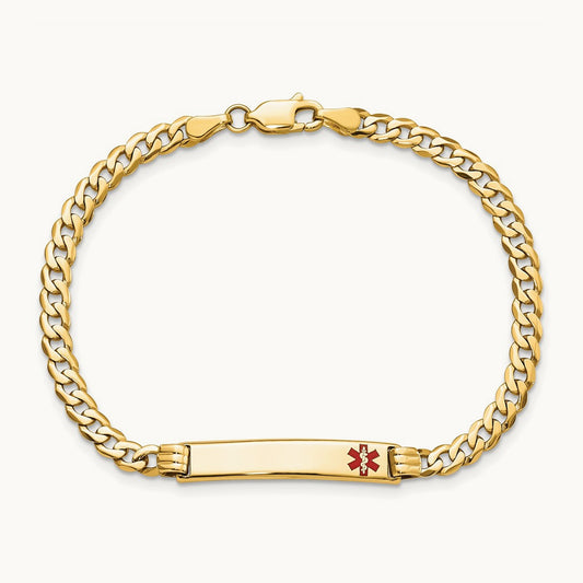 Medical Red Enamel Curb Link ID Bracelet, 14K