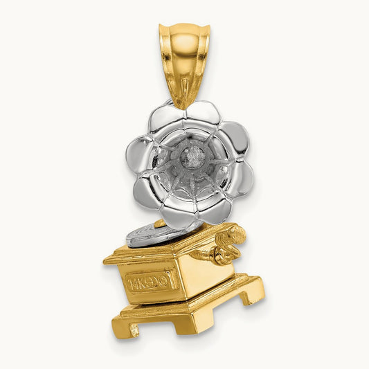 3-D Moveable Phonograph Charm, 14K Two-tone
