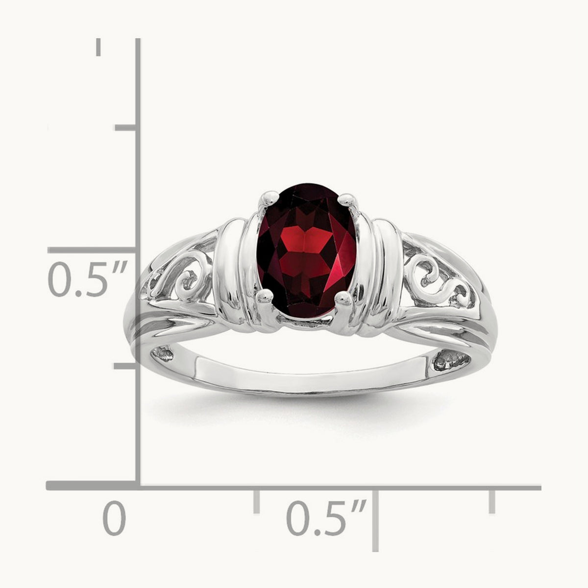 7x5mm Oval Garnet ring, 14K White Gold