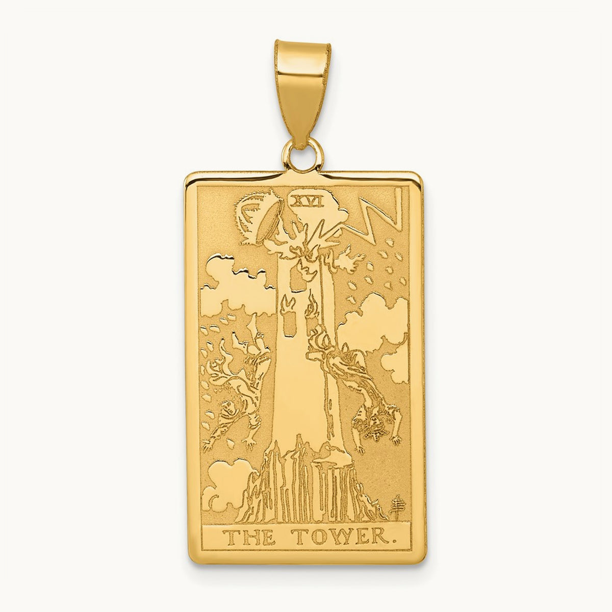 The Tower Tarot Card Pendant, 14K Yellow Gold