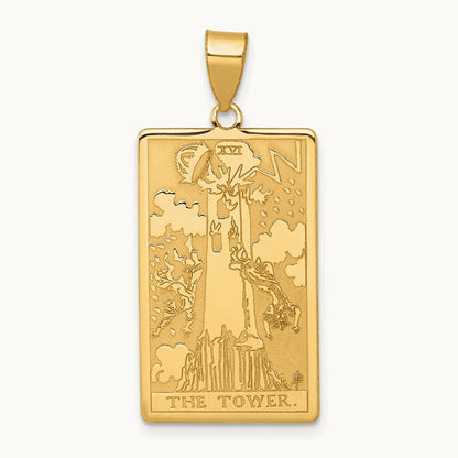 The Tower Tarot Card Pendant, 14K Yellow Gold