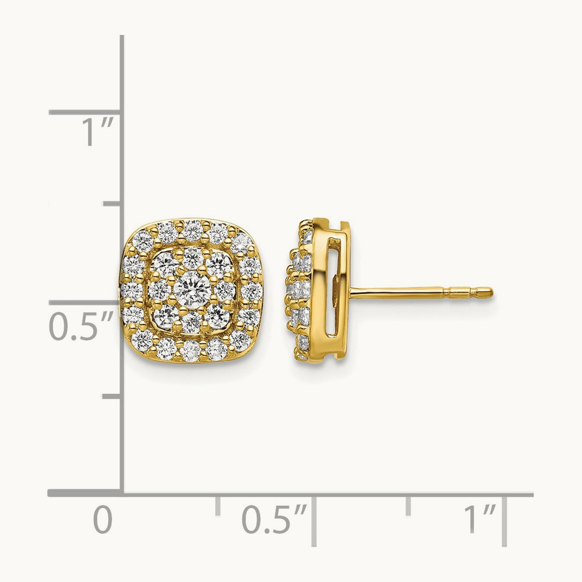 Square Halo Post Earrings, 0.75 ct tw Lab-Grown Diamond — 14K Yellow Gold