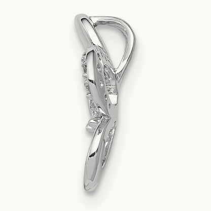 1/20ct. Diamond Round Petal Flower Chain Slide, 14K White Gold