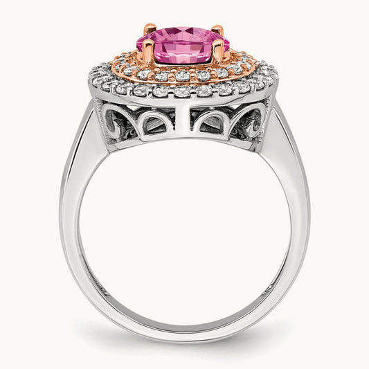 Created Pink Sapphire Ring, 0.50 ct tw Lab-Grown Diamond
