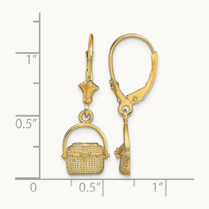 Nantucket Basket Leverback Earrings, 14K