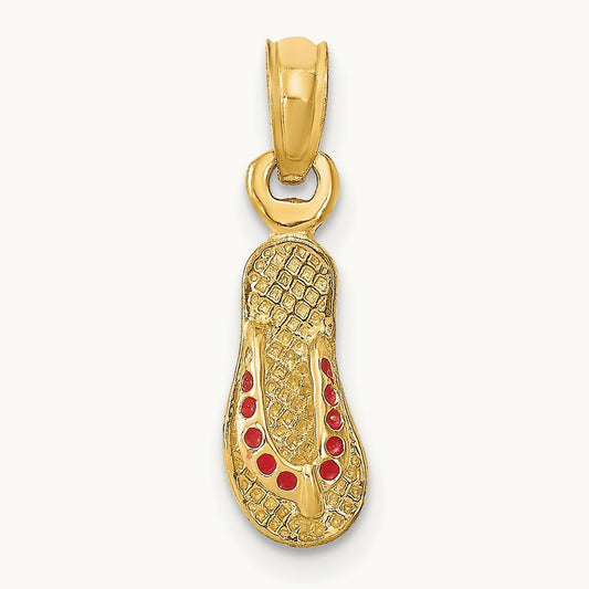 3D W/ Red Enamel Single Flip-Flop Charm, 14K