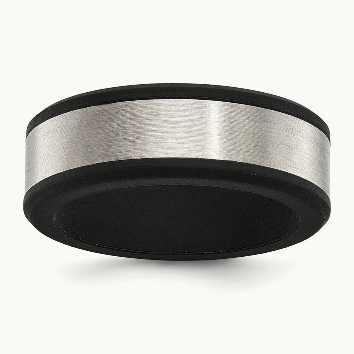 Brushed Black Silicone Center Band, 8mm, Stainless Steel