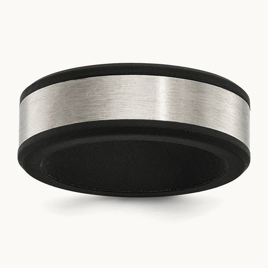 Brushed Black Silicone Center Band, 8mm, Stainless Steel
