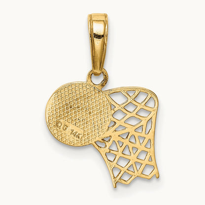 Basketball Hoop and Ball Pendant, 14K