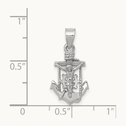Polished Mariner Crucifix Pendant, 14K White Gold