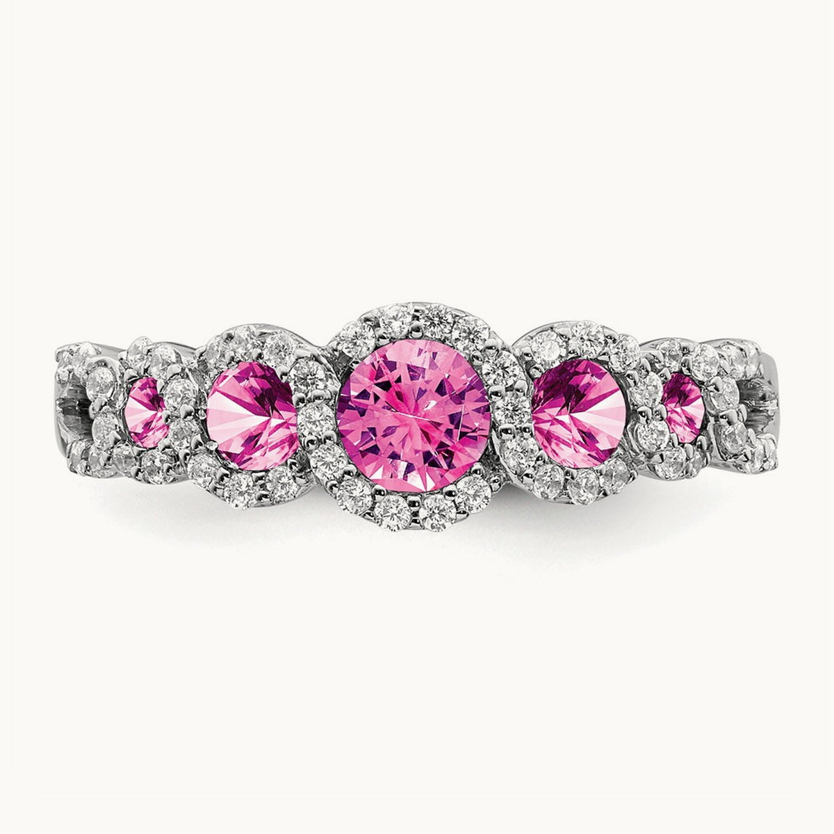 Created Pink Sapphire and Diamond Ring, 14K White Gold