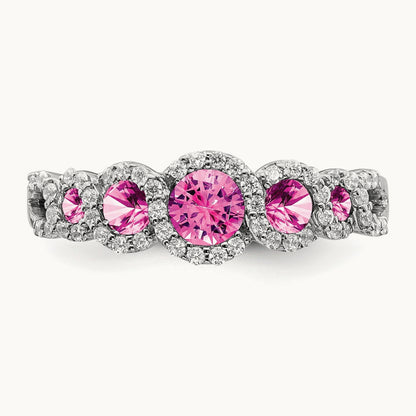 Created Pink Sapphire and Diamond Ring, 14K White Gold