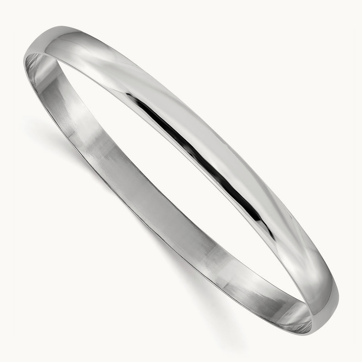 Solid Polished Half-Round Slip-On Bangle — 14K White Gold, 6mm
