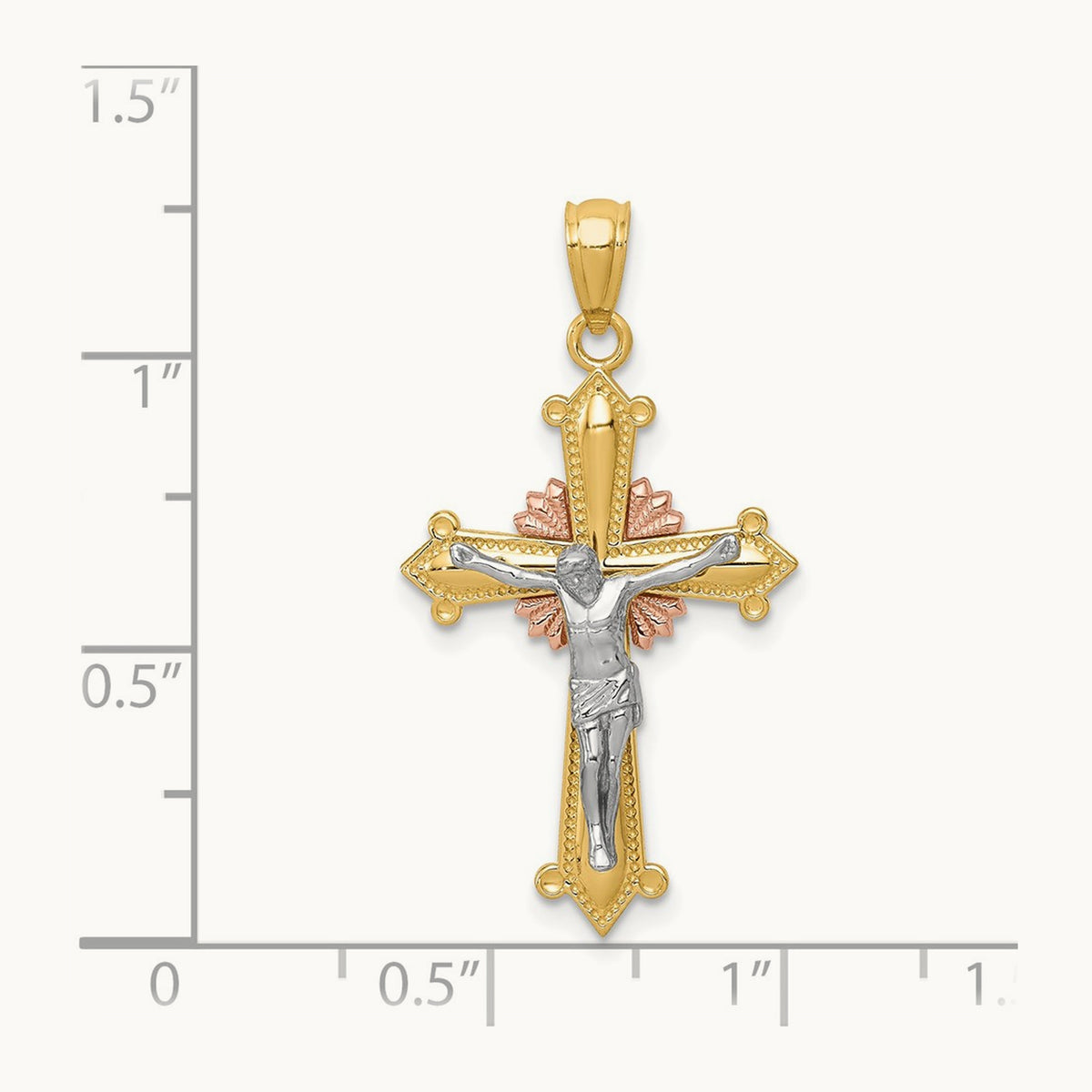 Tri-color Polished Crucifix Pendant, 14K