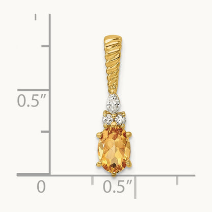 Polished Diamond and Citrine Twisted Chain Slide — 14K Yellow Gold