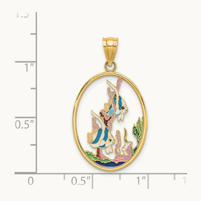 Enamel Angelfish In Underwater Scene Charm, 14K