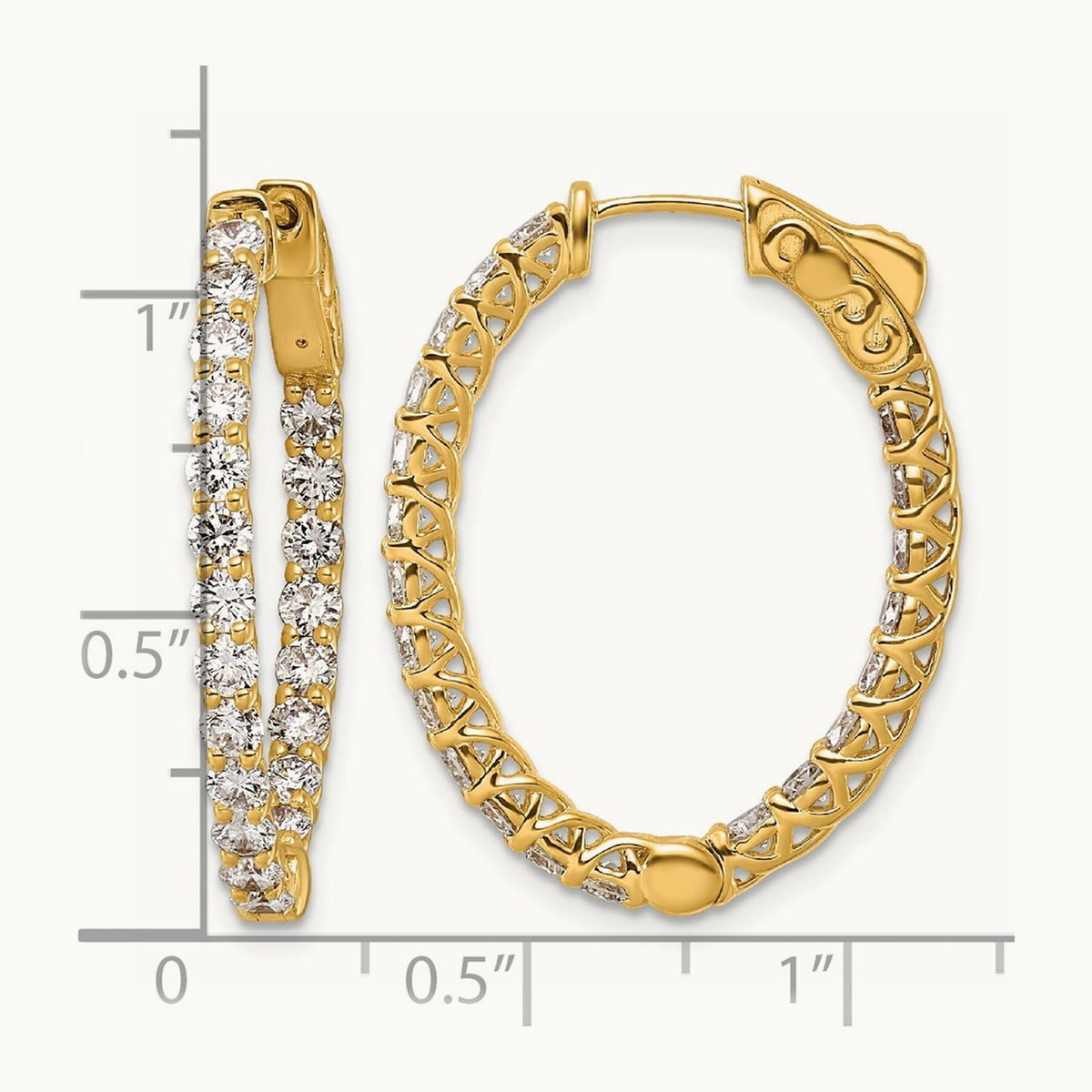 Oval in/Out Safety Clasp Hoop Earrings, 2.75 ct tw Lab-Grown Diamond