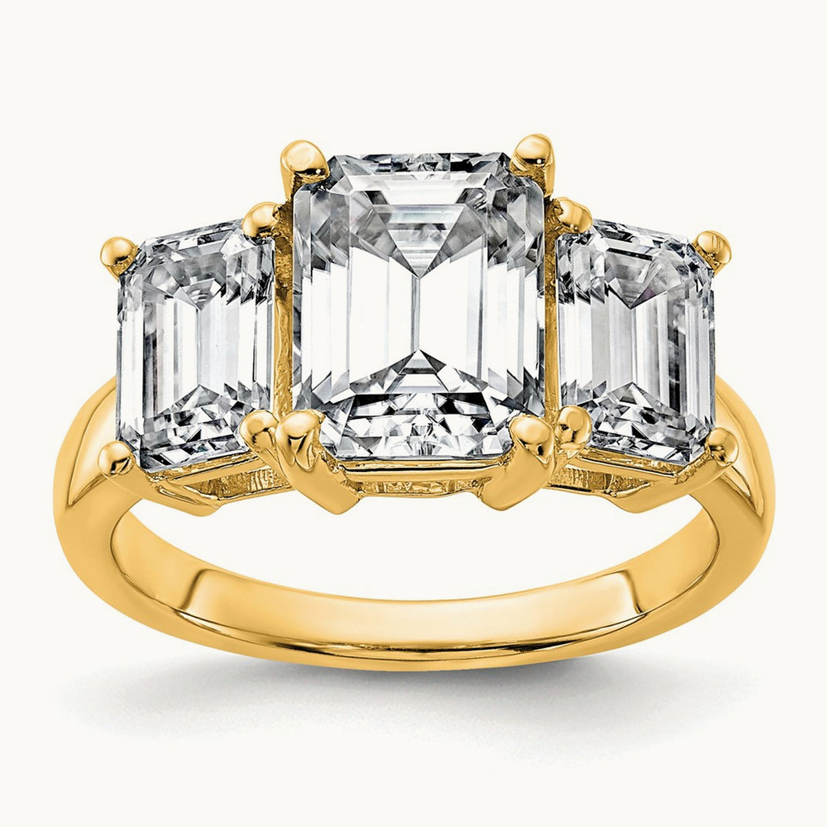 Emerald 3 Stone Engagement Ring, 1.50-4.25 ct tw Lab-Grown Diamond — 2 1/2 ct, 14K Yellow Gold