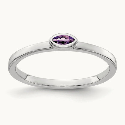 Bezel-set Marquise Amethyst Ring, 14K White Gold