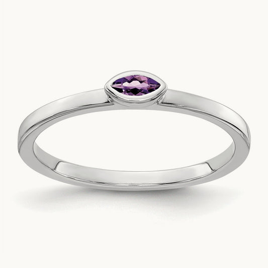 Bezel-set Marquise Amethyst Ring, 14K White Gold
