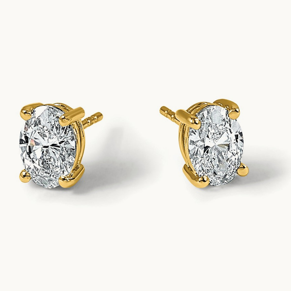Oval Four-Prong Stud Earrings, 0.50-6.00 ct tw Lab-Grown Diamond — 2 ct, 14K Yellow Gold