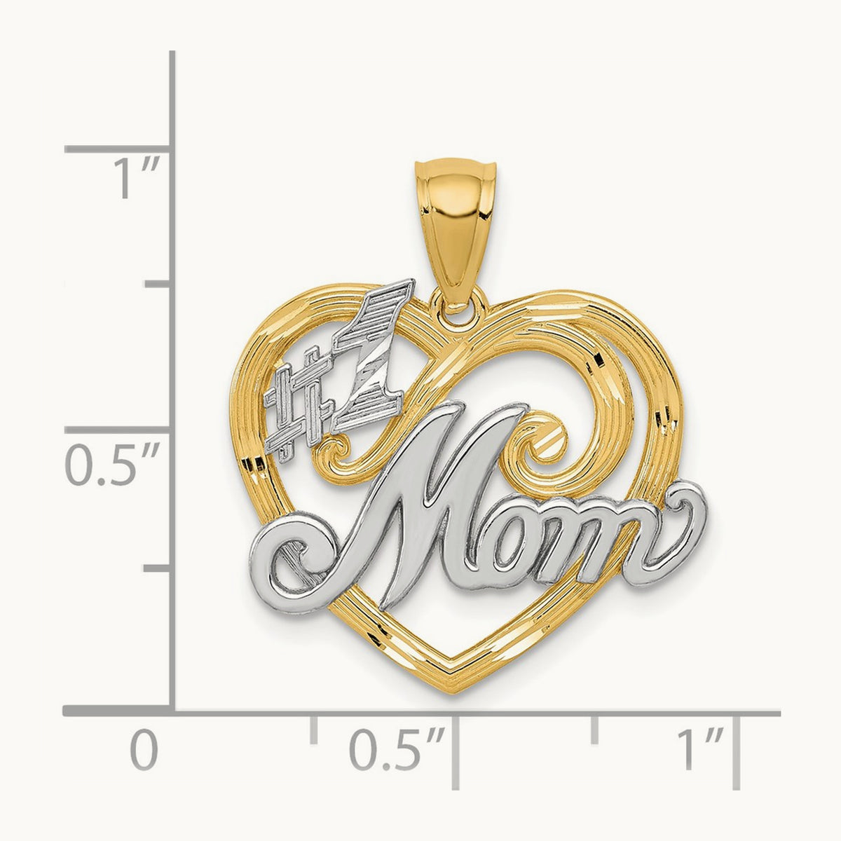 #1 MOM Heart Pendant, 14K with Rhodium