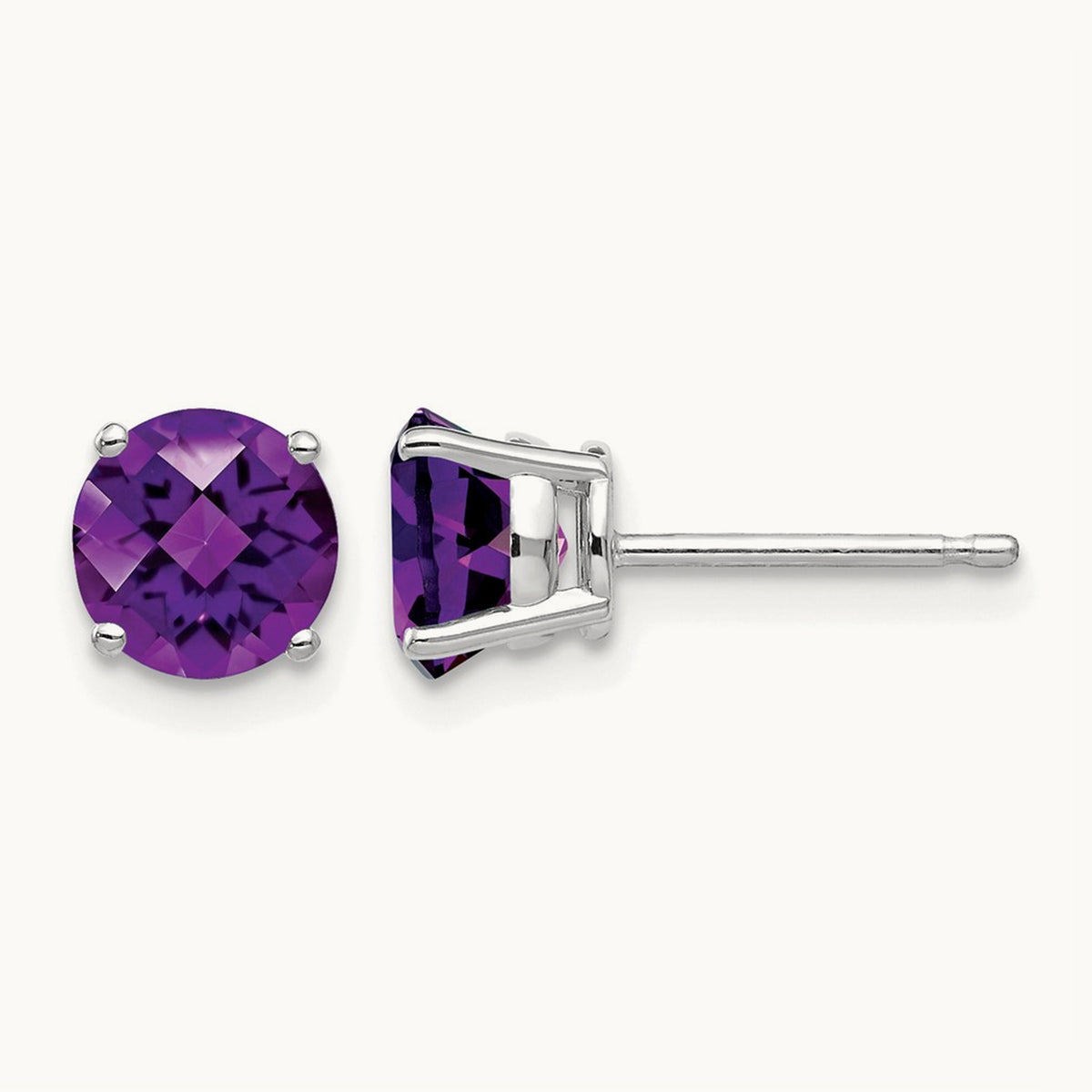 Amethyst Checker Earrings, 6mm, 14K White Gold