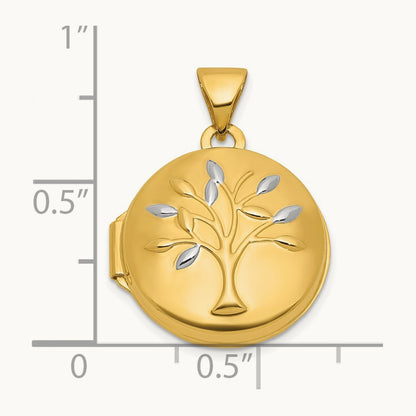 & Rhodium Polished Tree Of Life Round Locket, 16mm, 14K