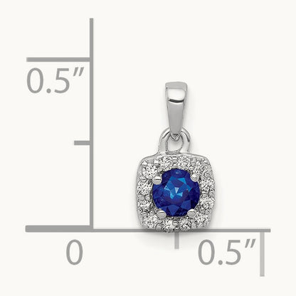 Diamond and .20 Sapphire Square Halo Pendant, 14K White Gold