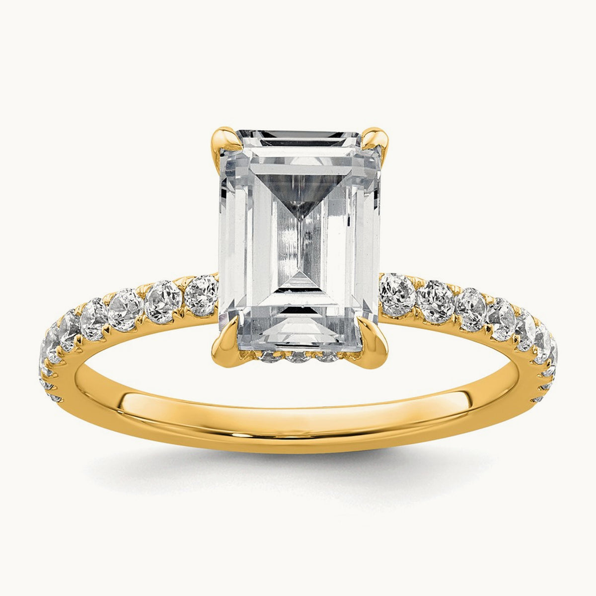 Emerald Solitaire Engagement Ring, 1.25-2.25 ct tw Lab-Grown Diamond — 14K Yellow Gold