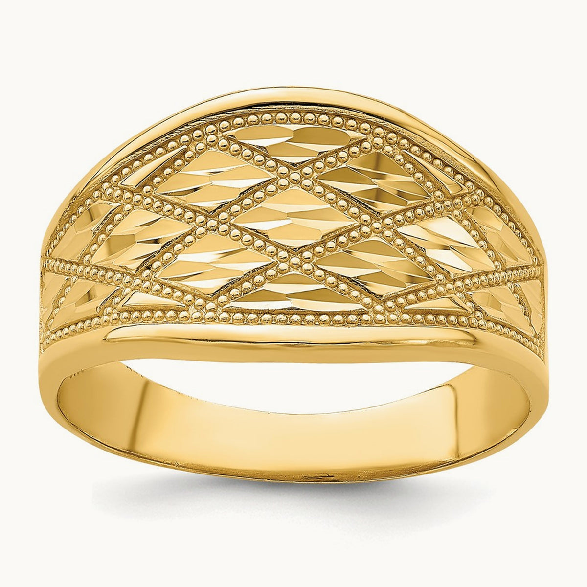 Diamond-Cut Quilted Pattern Ring, 14K