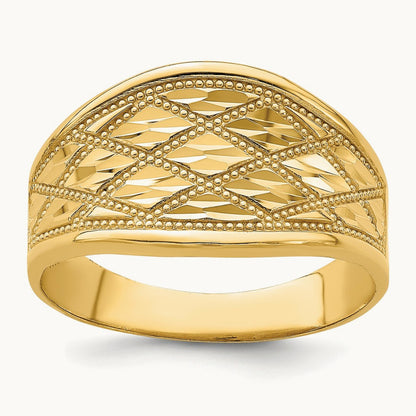 Diamond-Cut Quilted Pattern Ring, 14K
