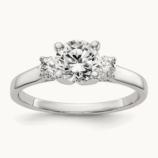 3-Stone Diamond Peg Set Semi-mount Engagement Ring, 14K White Gold