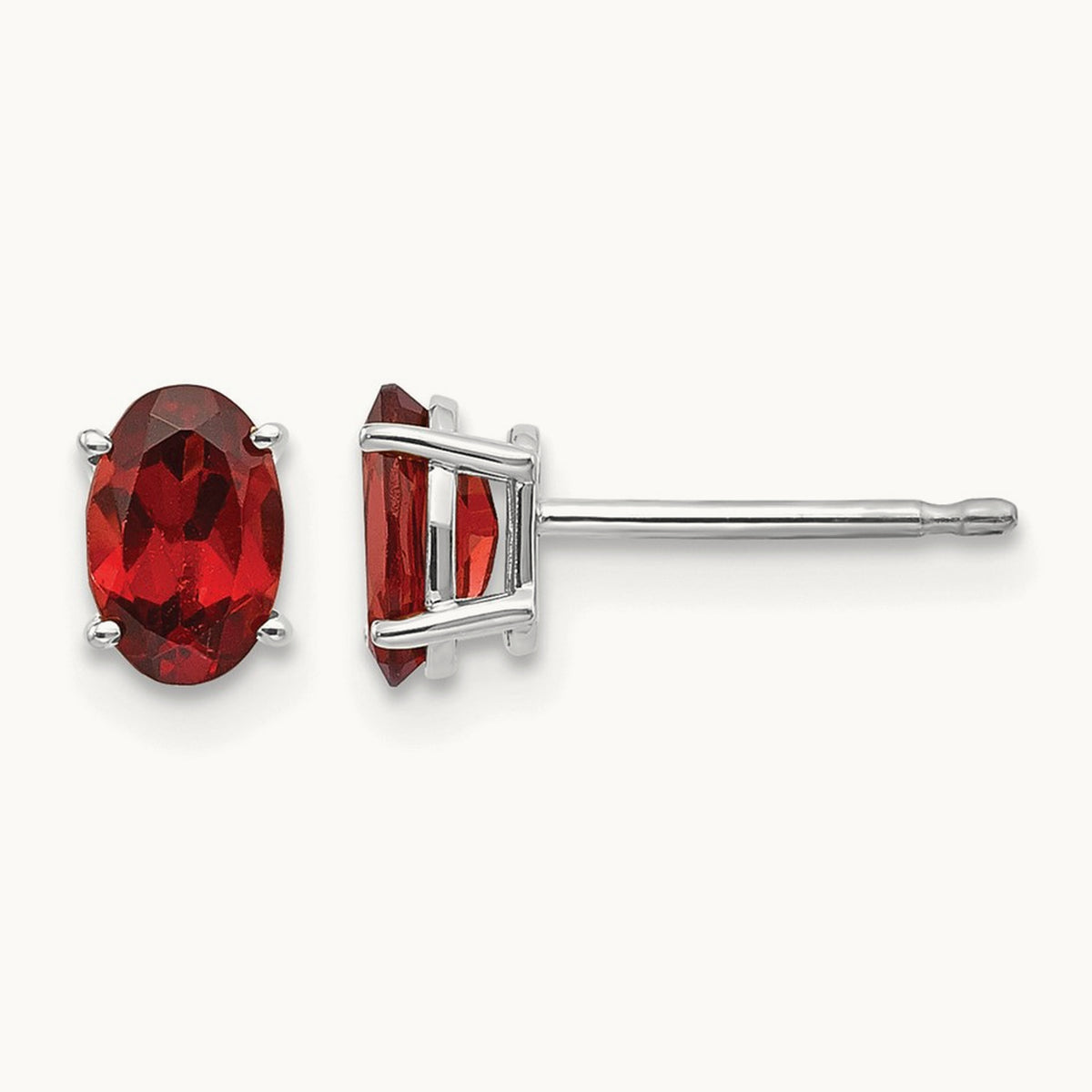 6x4 Garnet Earrings, 14K White Gold