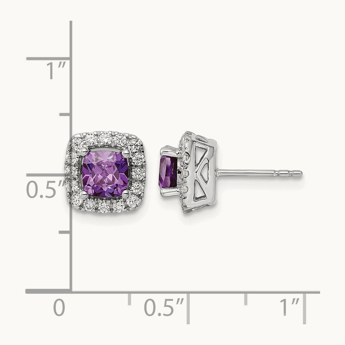 Feb Birthstone Amethyst Post Earrings, 0.50 ct tw Lab-Grown Diamond