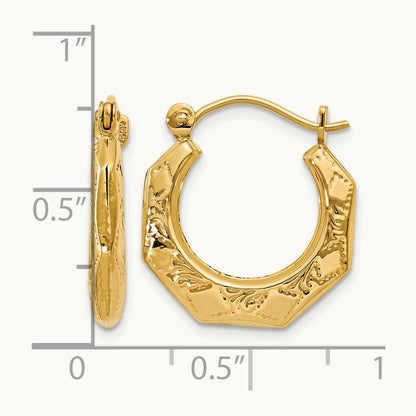 Polished Patterned Hoop Earrings, 14K