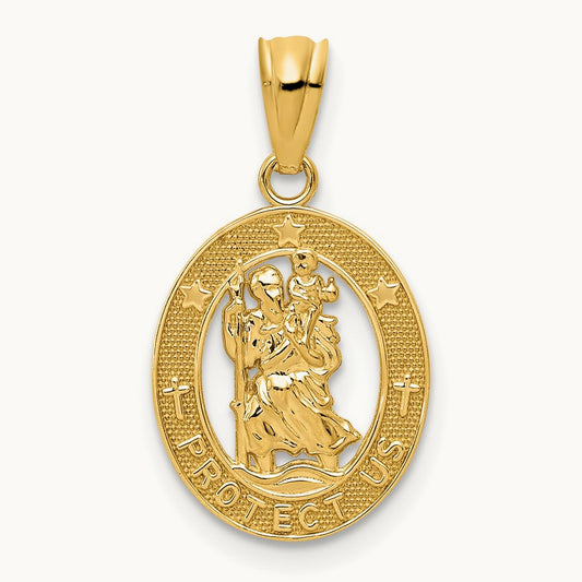 Polished St Christopher Pendant, 14K Gold