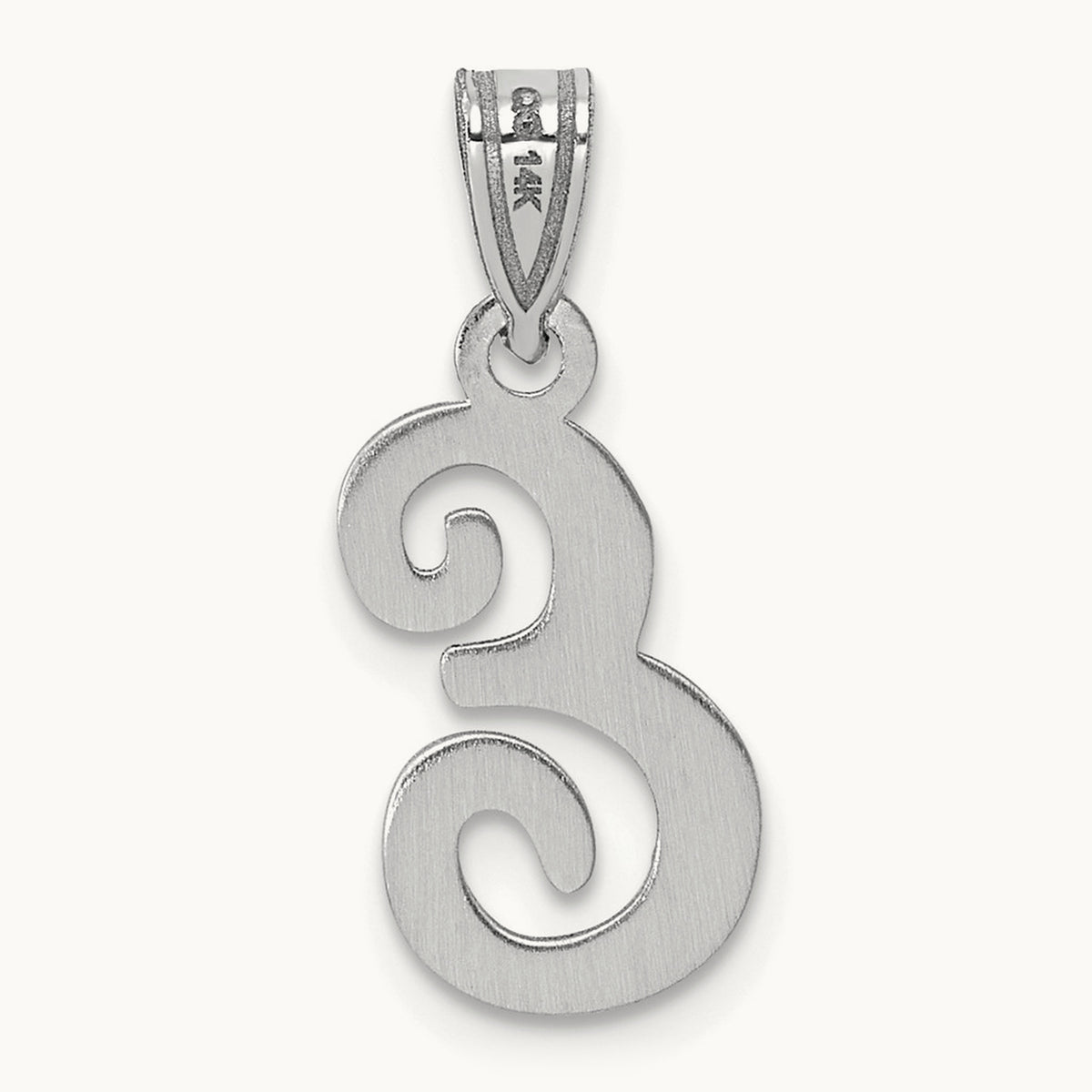 White Gold Script Letter E Initial Pendant, 14K White Gold