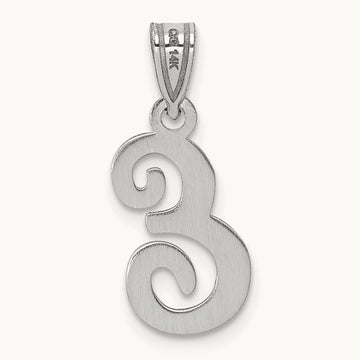 White Gold Script Letter E Initial Pendant, 14K White Gold