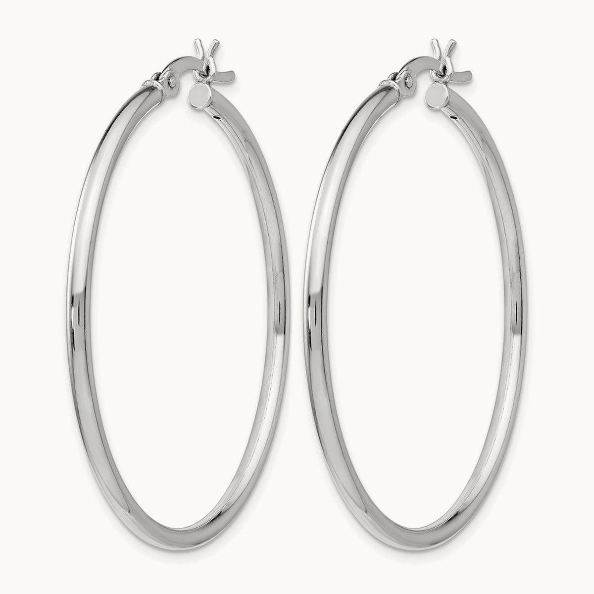Rhodium-plated Polished Hinged Hoop Earrings, Sterling Silver — Leslie's